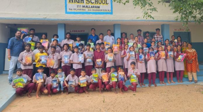 Distribution of study material to students in memory of Nagaraju