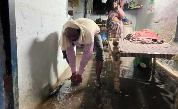 Heavy rain.. rainwater entering houses