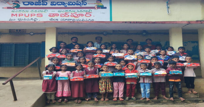 Shoe distribution to students....
