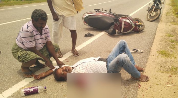 The bike overturned due to loss of control..