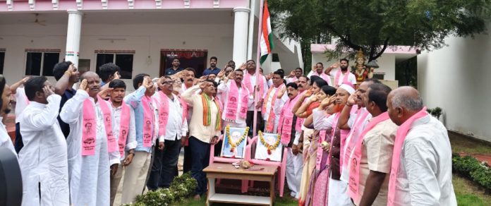 Jeevan Reddy hoists the flag at the BRS office