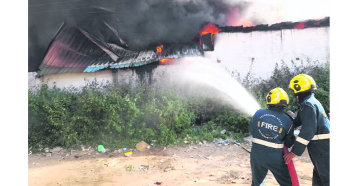 Fire in plastic warehouse