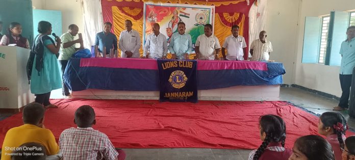 Distribution of steel glasses to students under the auspices of the Lions Club..