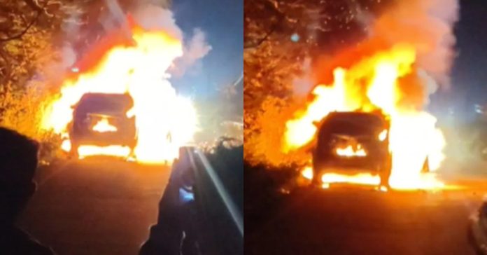 శ్రీశైలం వెళ్తుండగా కారు దగ్ధం..