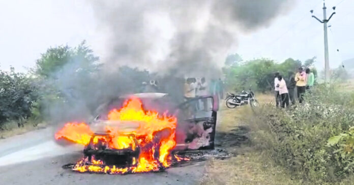 కారు దగ్ధం.. తప్పిన ప్రమాదం