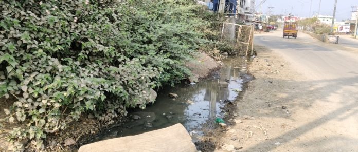 Sewage flowing in the city
