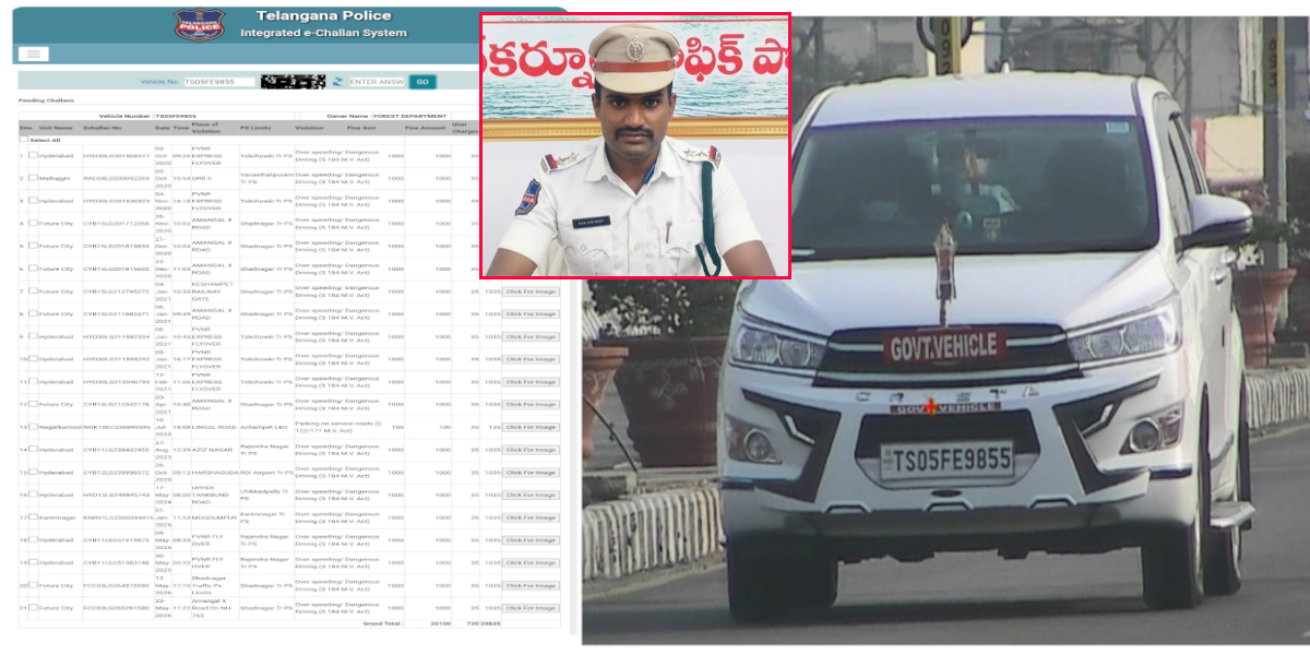 ట్రాఫిక్ నిబంధనలు పాటించని అటవీశాఖ అధికారి వాహనం