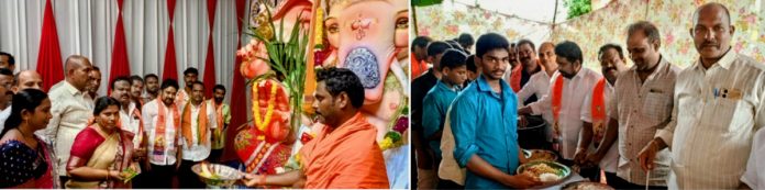 Food distribution under the auspices of Hanuman Nagar Ganesh Utsav Committee