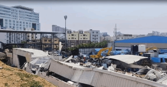 Demolition of the mini hall at the Sandhya Convention