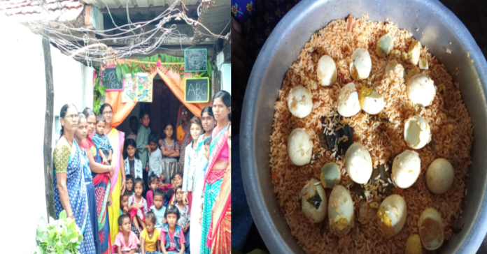 Egg biryani for Anganwadi children in Chinnatakli