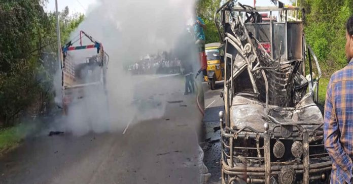 Gas cylinder explodes, Bolero vehicle catches fire