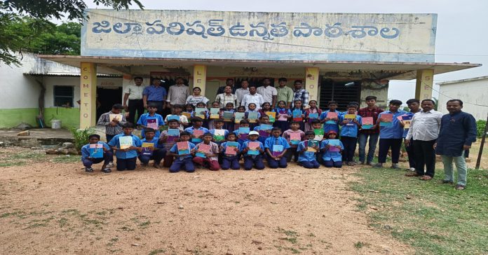 Notebook distribution program at Zilla Parishad High School, Kolipyaka