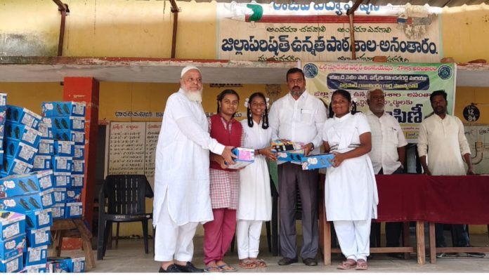 Distribution of shoes to students...