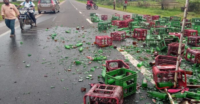 A tire burst and a vehicle overturned..