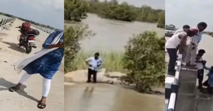 Wife pushes husband into river after convincing him to take a selfie.