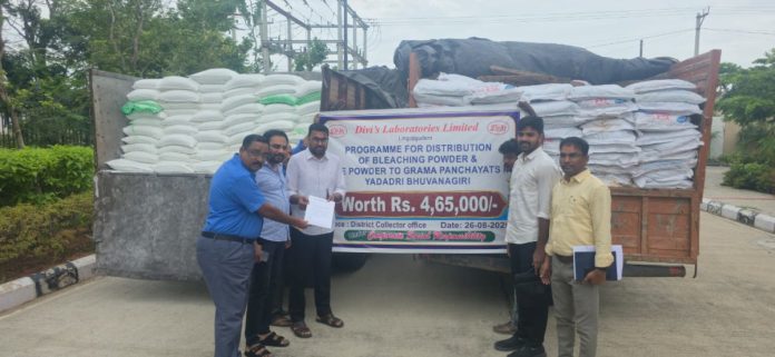 Divis Laboratories donated bleaching powder.