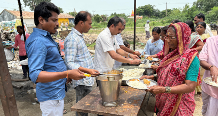 Food distribution at Hanuman and Sai Baba temples