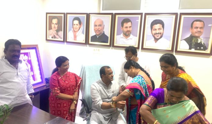 Former ZPTC Padma ties rakhis to ministers and MLAs