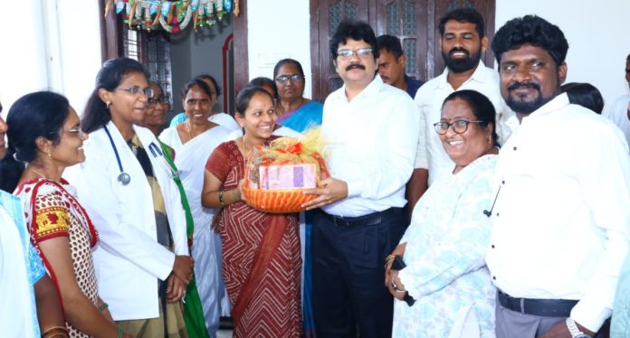 Giving a safety kit to mom..