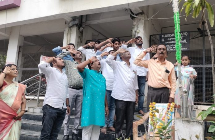 National flag hoisting ceremony in Saraswati Nagar
