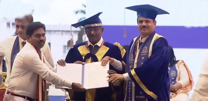Saujanya Ramesh congratulates Balaji on earning his PhD degree