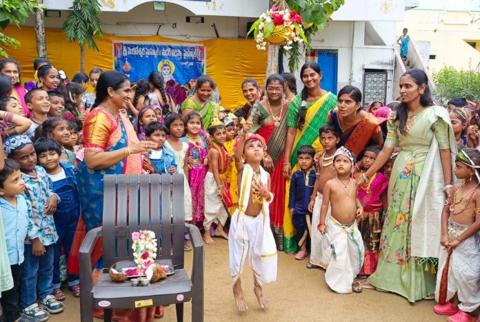 Students create a stir by dressing up as Sri Krishna Gopika