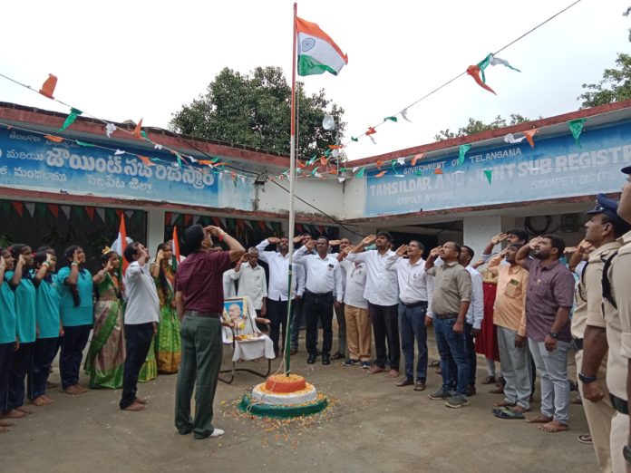 The tricolor flag fluttered in the air.
