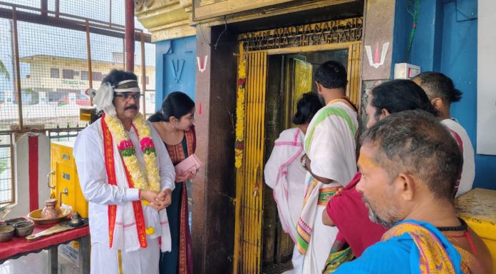 Collector performs special pujas at Sri Matsyagiri temple