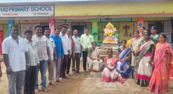 Installation of Goddess Saraswati statue in Nyalkal school