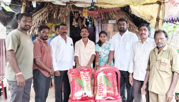 Rice distribution for a poor familys wedding..