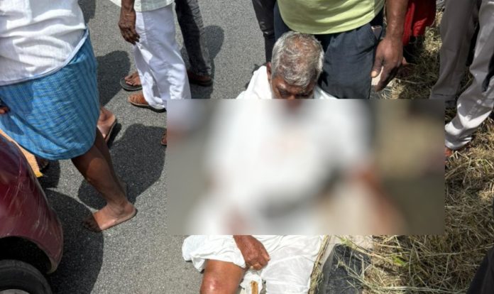 A car hit a person crossing the road.