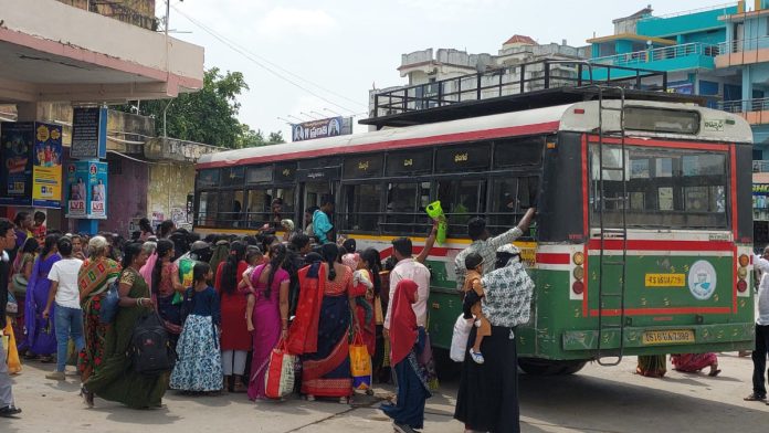 Bus stand crowded during the festival.