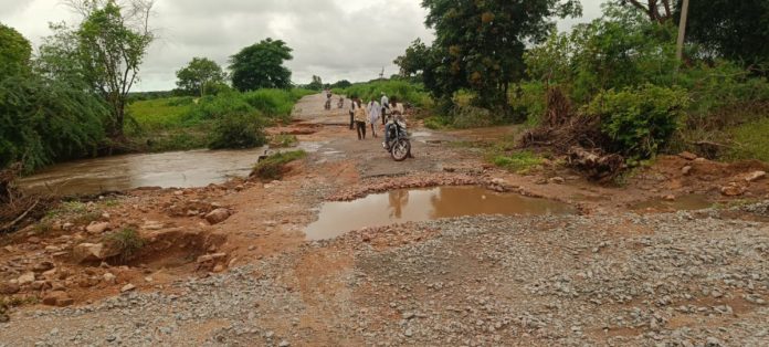 Dostupally road eroded by heavy rain