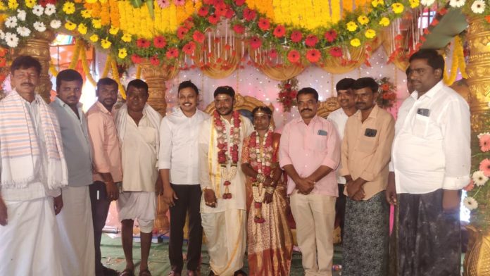 Nomula Bhagat blesses the newlyweds