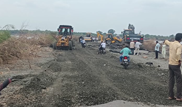 Road repair work is actively ongoing.