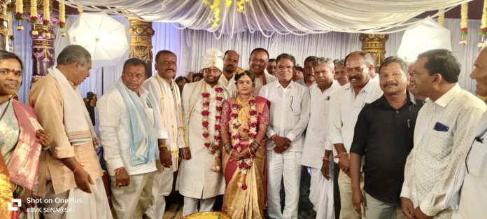 SC and ST Commission Chairman Bakki Venkataiah blessed the newlyweds.