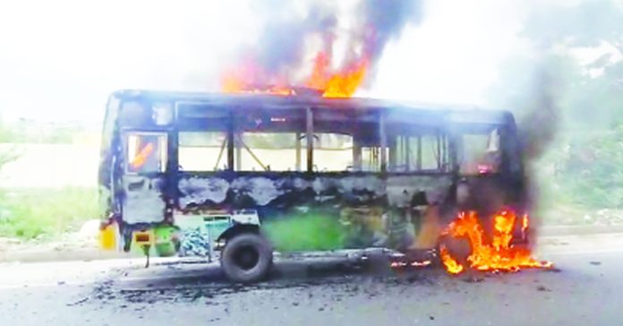 School bus caught fire