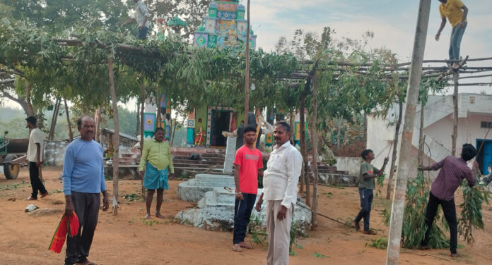 Peddamma temple is decorated for the anniversary..