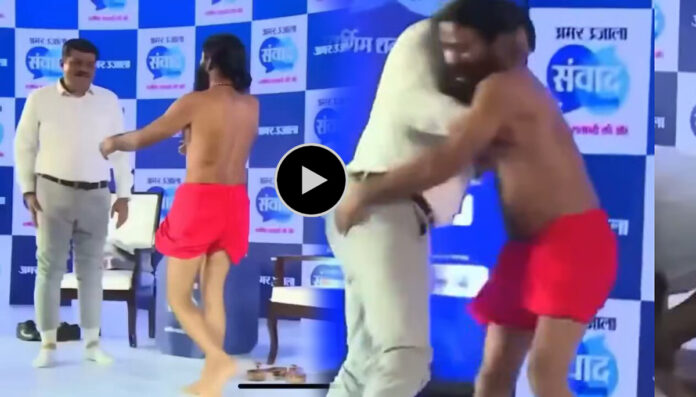 లైవ్ డిబేట్లో కుస్తీకి దిగిన బాబా రామ్దేవ్.. వీడియో వైరల్