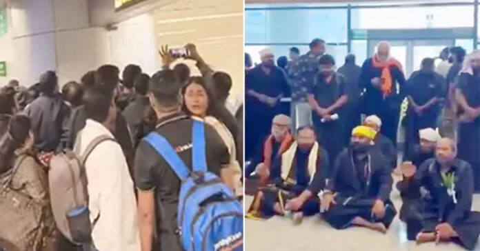 శంషాబాద్ విమానాశ్రయంలో అయ్యప్ప స్వాముల నిరసన