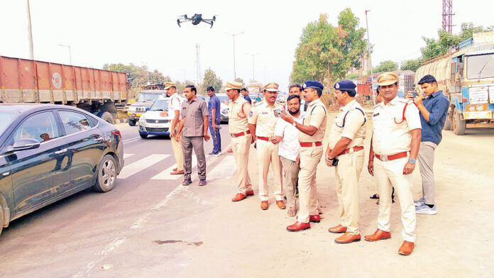 Surveillance with drone camera on highway