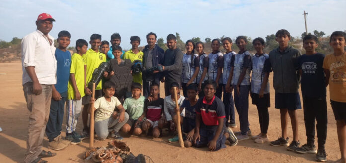 Distribution of sports equipment to softball players