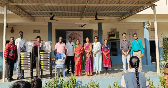 Distribution of chairs and steel plates to Ankshapur High School