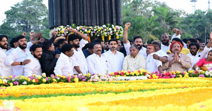 Minister Nara Lokesh pays tribute at NTR Ghat..