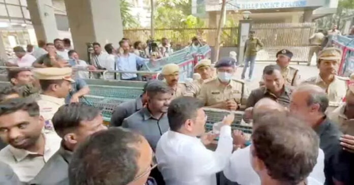 Intense tension in front of Jubilee Hills PS, Hyderabad
