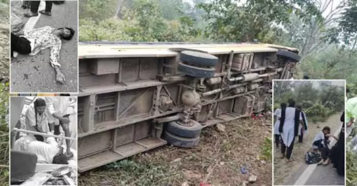 కళాశాల బస్సు బోల్తా.. పలువురికి గాయాలు