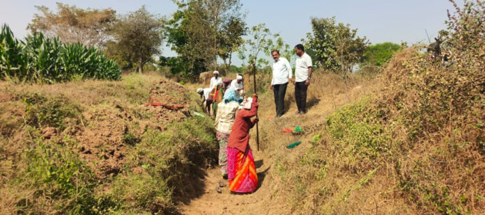 MPDO Sarpanch inspect employment guarantee works