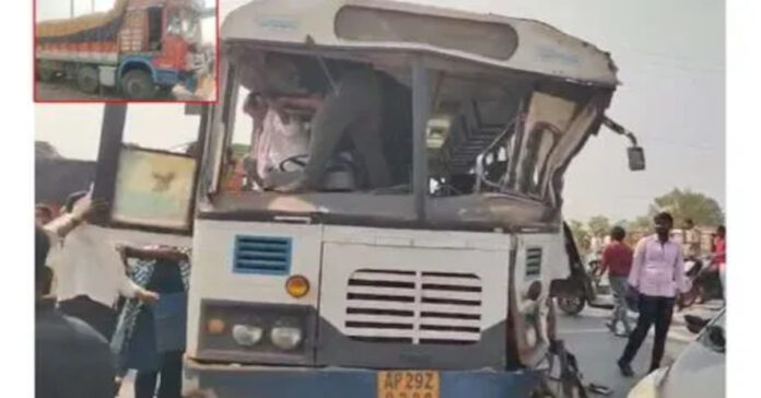 ఆర్టీసీ బస్సు, లారీ ఢీ.. 15 మందికి గాయాలు