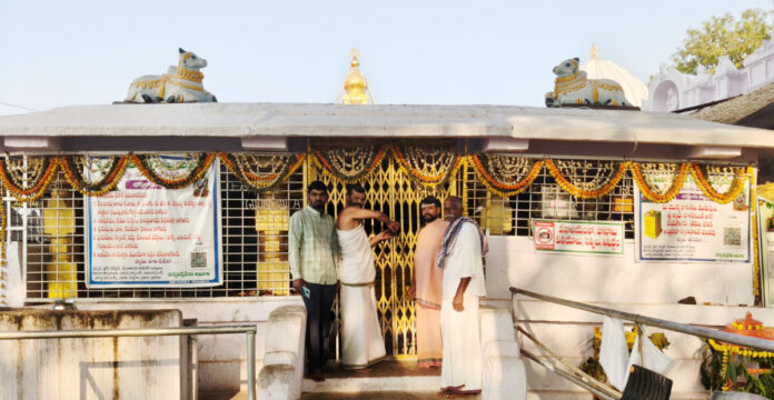The temple gates of the Gundala temple are closed..