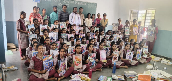 Sarpanch distributes exam pads to female students